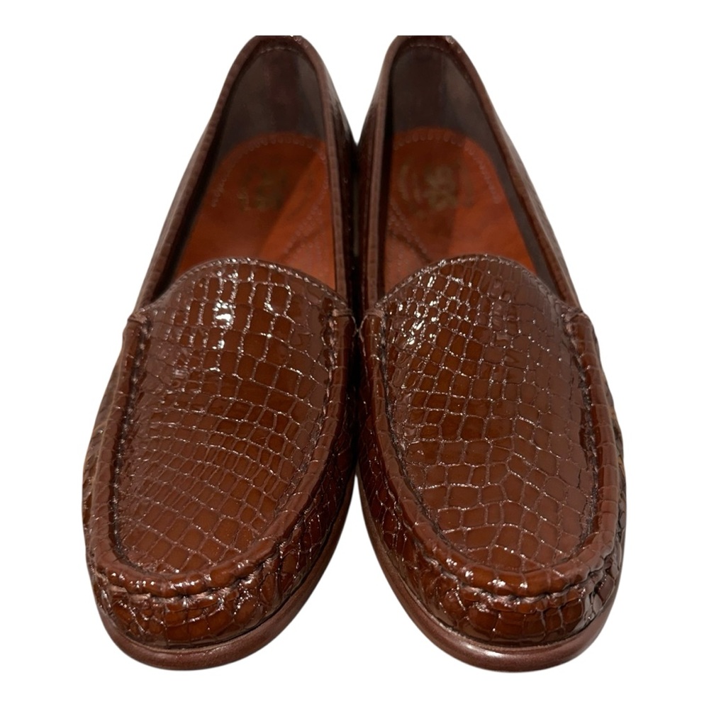 SAS Tripad Simplify Brown Patent Crocodile‎ Embossed Leather Loafers Women's 7.5